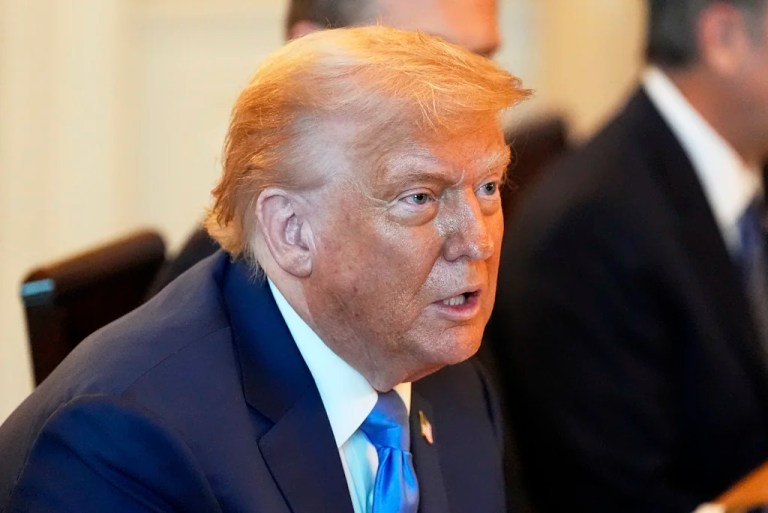 President Donald Trump speaks during a meeting with Israel's Prime Minister Benjamin Netanyahu in the Blue Room of the White House, Monday, July 7, 2025, in Washington.