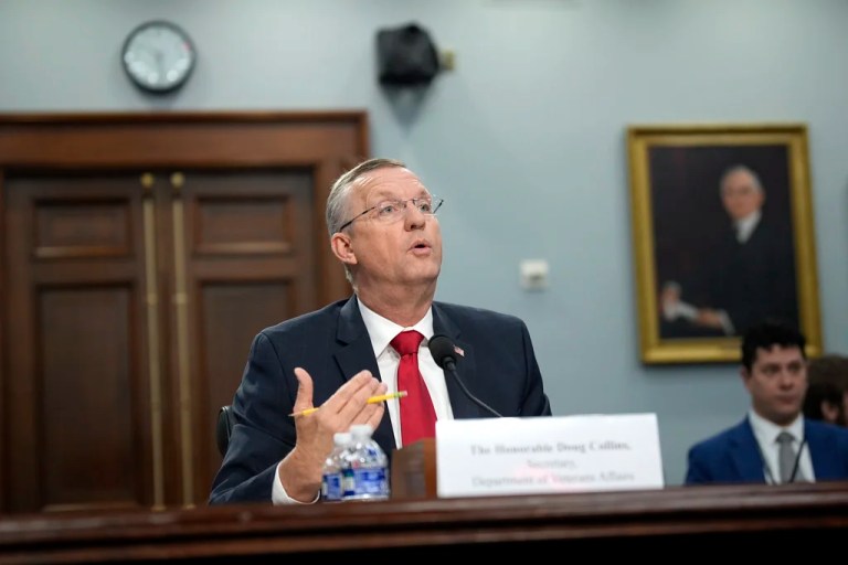 Secretary of Veterans Affairs Doug Collins testifies during the House Committee on Appropriations subcommittee budget hearing on Capitol Hill, Thursday, May 15, 2025, in Washington.