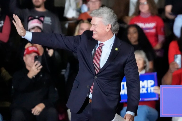 Rep. Mike Collins, R-Ga., arrives to speak before Republican vice presidential nominee Sen. JD Vance, R-Ohio, at a campaign event Monday, Nov. 4, 2024, in Atlanta.