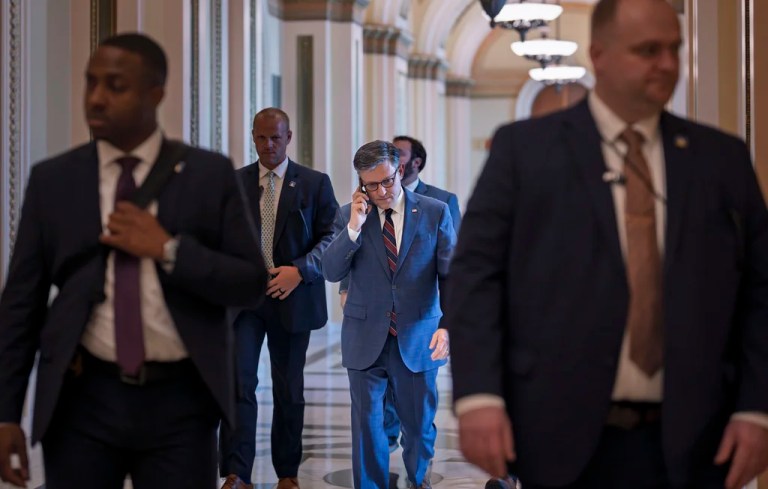 Mike Johnson pictured in the Capitol hallways