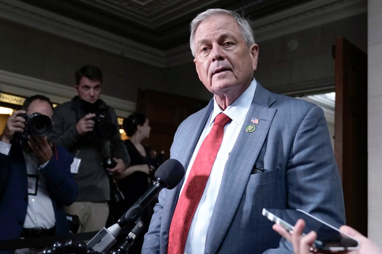 Reps. Ralph Norman, R-S.C., speaks following a closed-door meeting of House Republicans during which Majority Leader Steve Scalise, R-La., was nominated as candidate for Speaker of the House, on Capitol Hill, Wednesday, Oct. 11, 2023 in Washington. (AP Photo/Mariam Zuhaib)