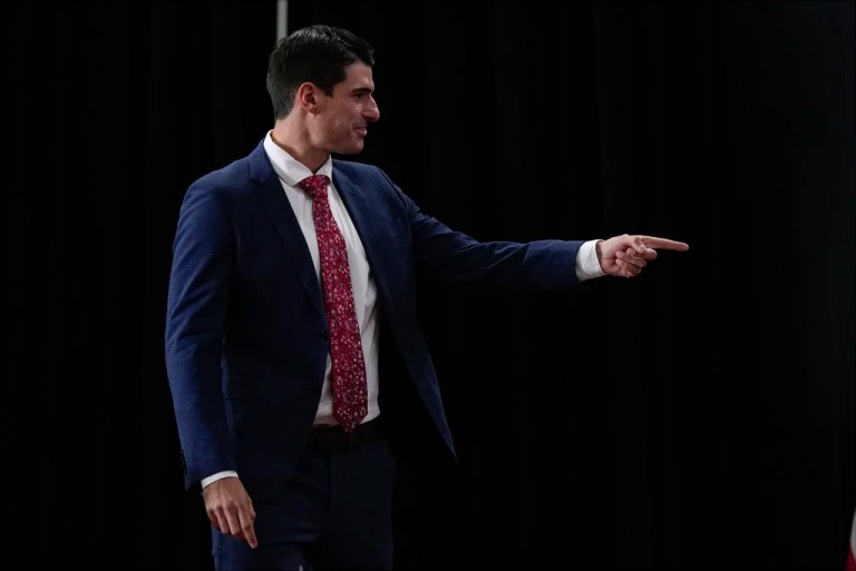 Pennsylvania House candidate Rob Bresnahan arrives before Republican presidential nominee former President Donald Trump speaks at a campaign rally at Riverfront Sports, Wednesday, Oct. 9, 2024, in Scranton, Pa. (AP Photo/Julia Demaree Nikhinson)