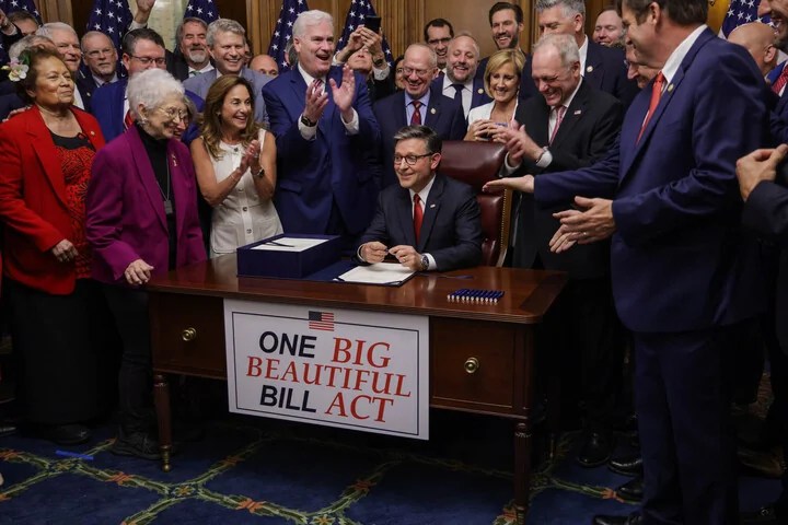 Speaker Mike Johnson after the passage of the 'big, beautiful bill,' on Thursday July, 1. (Washington Examiner/Graeme Jennings)