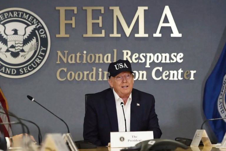President Donald Trump speaks at the Federal Emergency Management Agency on Sept. 1, 2019, in Washington.