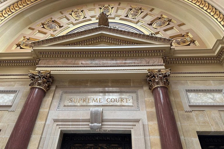 The entrance to the Wisconsin Supreme Court chambers is seen in the state Capitol in Madison, March 14, 2024.