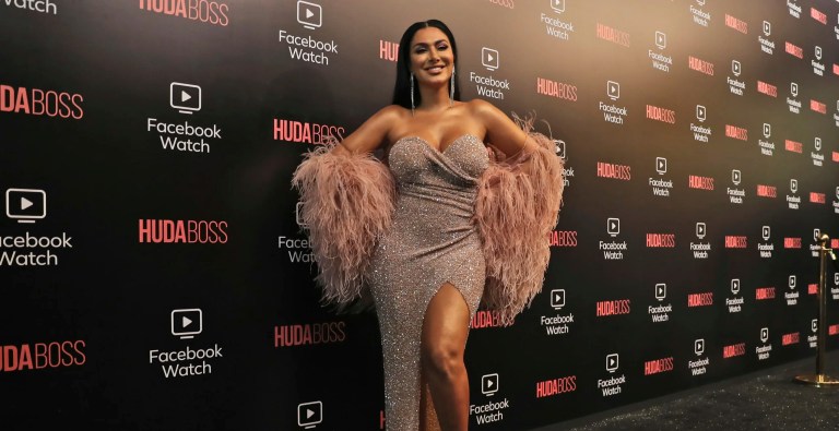 Huda Kattan poses at the Huda Boss Facebook Watch screening celebration in Dubai, United Arab Emirates, Wednesday, Oct. 9, 2019.