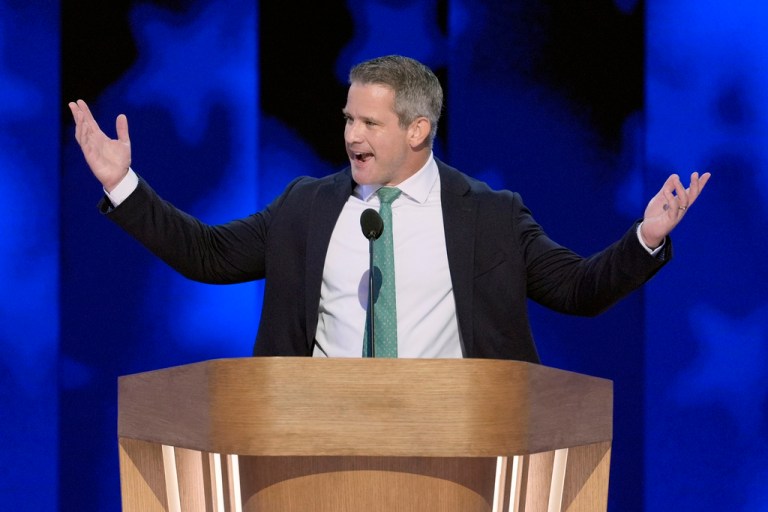 Former Republican Rep. Adam Kinzinger of Illinois speaks during the Democratic National Convention Thursday, Aug. 22, 2024, in Chicago.
