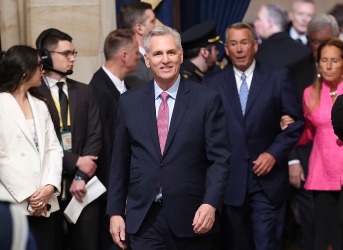 Former House Speaker Kevin McCarthy arrives at the 60th Presidential Inauguration in the Rotunda of the U.S. Capitol in Washington, Monday, Jan. 20, 2025.