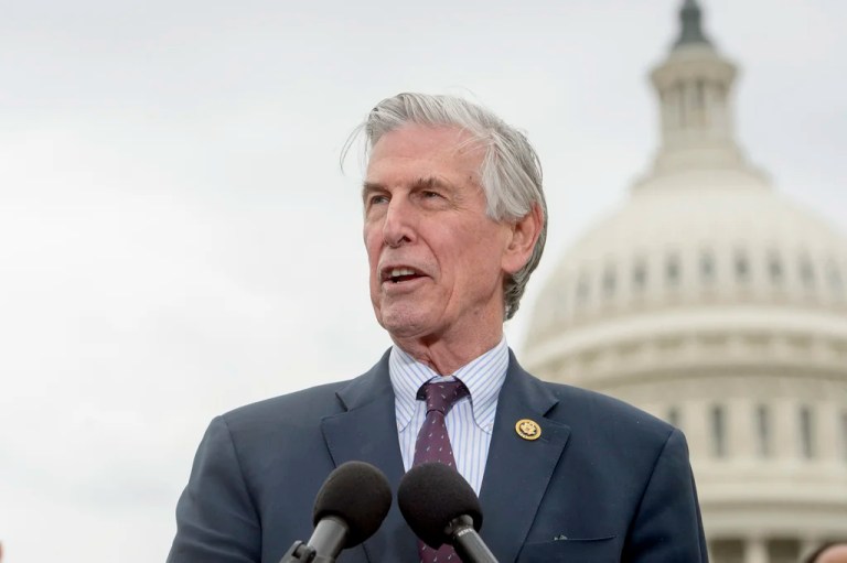 Rep. Don Beyer (D-VA) speaks at a press conference regarding Environmental Protection Agency Administrator Lee Zeldin's alleged attempts to strike down endangerment findings that greenhouse gases are harmful to public health and welfare, at the Capitol, Thursday, Feb. 27, 2025, in Washington.