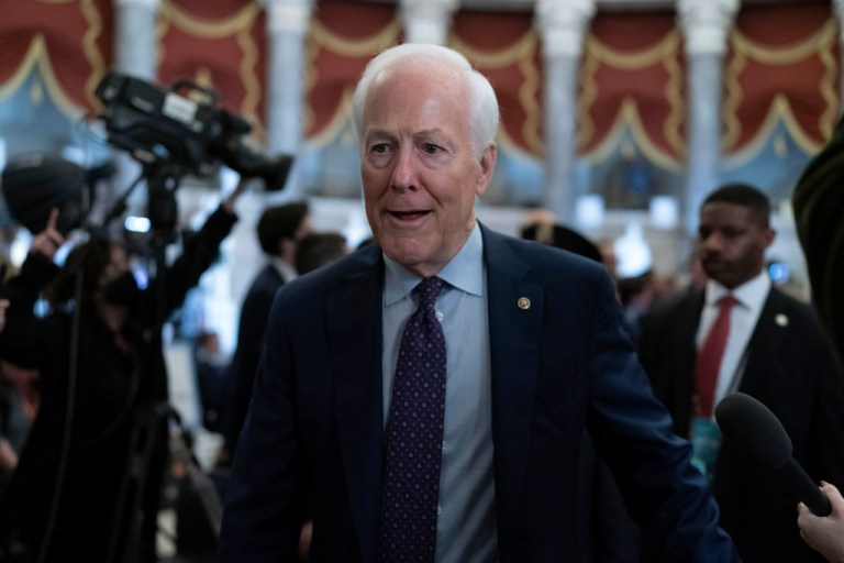 Sen. John Cornyn, R-Texas, walks to the House Chamber before President Donald Trump addresses a joint session of Congress at the Capitol in Washington, Tuesday, March 4, 2025. (AP Photo/Jose Luis Magana)