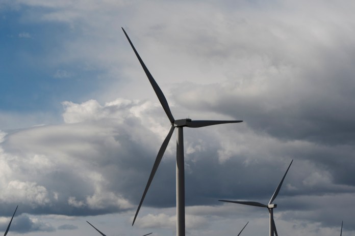 Wind turbines are seen on Tuesday, April 1, 2025, in Boardman, Ore. (AP Photo/Jenny Kane)