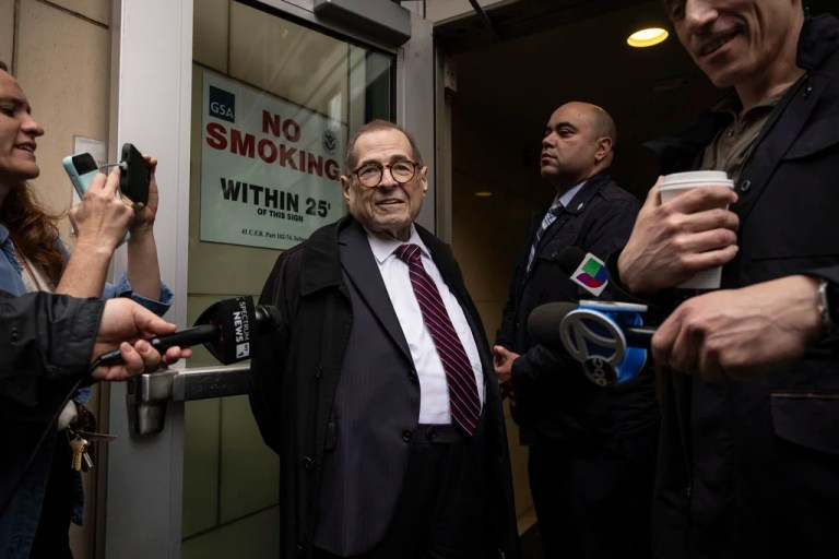 Rep. Jerrold Nadler, D-N.Y. speaks to members of media outside Greater New York Federal Building, Wednesday, May 28, 2025, in New York.