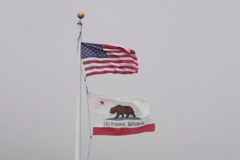 The U.S. and California flags.