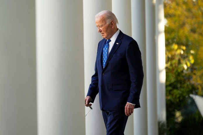 President Joe Biden walks out to speak in the Rose Garden of the White House in Washington, D.C., Nov. 26, 2024. 