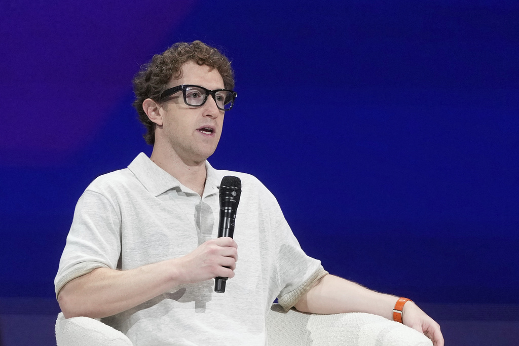 Meta Founder and CEO Mark Zuckerberg speaks at LlamaCon 2025, an AI developer conference, in Menlo Park, California, Tuesday, April 29, 2025.