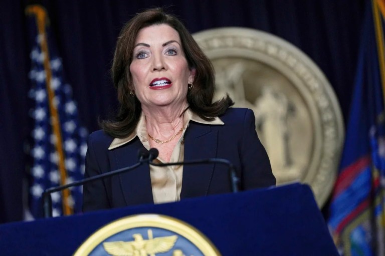 FILE - New York Gov. Kathy Hochul speaks at a news conference, Feb. 20, 2025, in New York. (AP Photo/Julia Demaree Nikhinson, File)