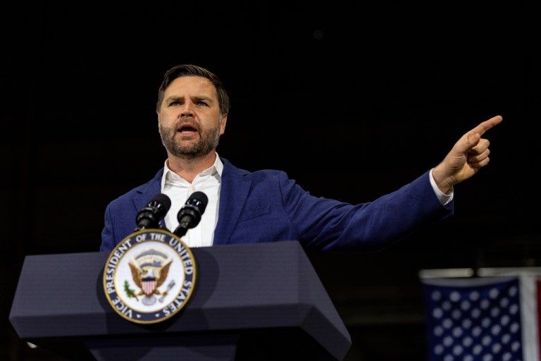 Vice President JD Vance speaks at the Metallus Inc. plant, Monday, July 28, 2025, in Canton, Ohio.