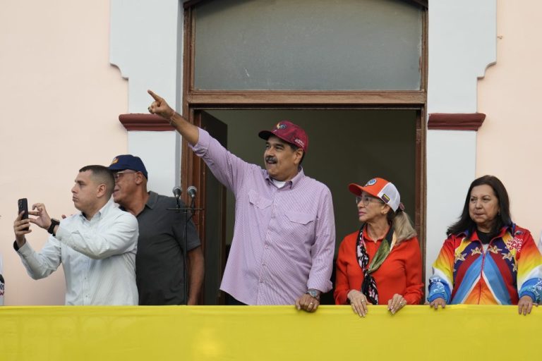 Venezuelan President Nicolas Maduro addresses supporters during an event marking the anniversary of his disputed reelection and the 71st birthday of late President Hugo Chávez on Monday, July 28, 2025, in Caracas, Venezuela.