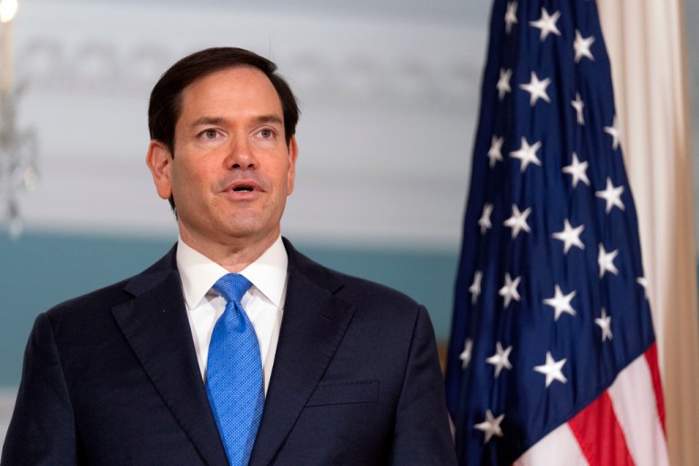 Secretary of State Marco Rubio answers a reporter's question ahead of a meeting with Serbian Foreign Minister Marko Djuric at the State Department, Wednesday, Aug. 6, 2025, in Washington.