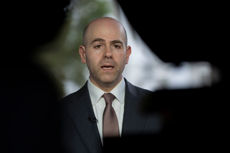 Stephen Miran, chairman of the Council of Economic Advisors and President Donald Trump's pick to serve on the Federal Reserve, speaks during a television interview.