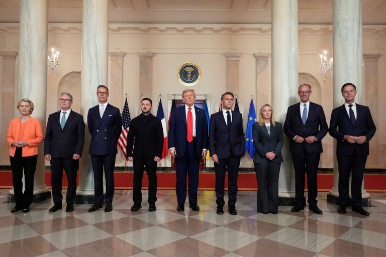 Trump and European leaders put on united front despite cracks over Ukraine war resolution
