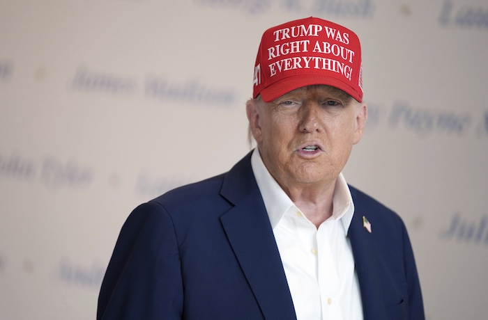 President Donald Trump speaks at The People's House museum, Friday, Aug. 22, 2025,