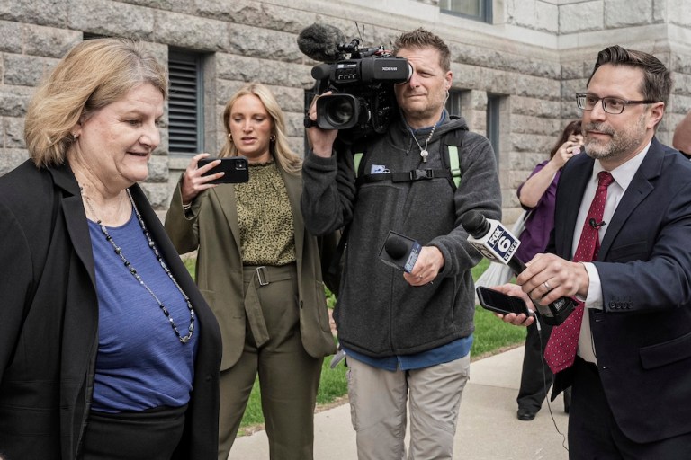 Milwaukee County Circuit Judge Hannah Dugan leaves the federal courthouse after a hearing.