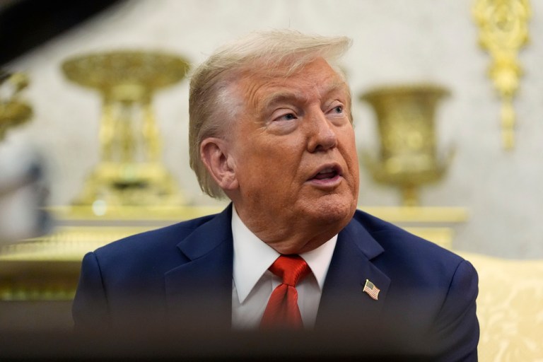 President Donald Trump speaks during a meeting with South Korean President Lee Jae Myung in the Oval Office of the White House, Monday, Aug. 25, 2025, in Washington.