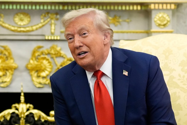 President Donald Trump speaks during a meeting with South Korean President Lee Jae Myung in the Oval Office of the White House, Monday, Aug. 25, 2025, in Washington, D.C.