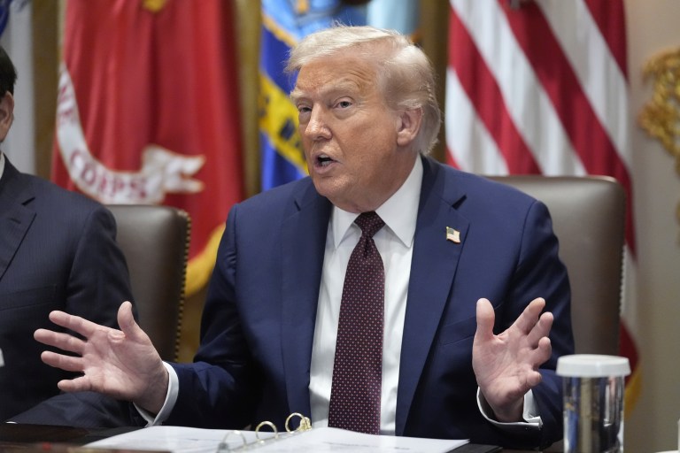 President Donald Trump speaks during a cabinet meeting, Tuesday, Aug. 26, 2025, at the White House in Washington. (AP Photo/Mark Schiefelbein)