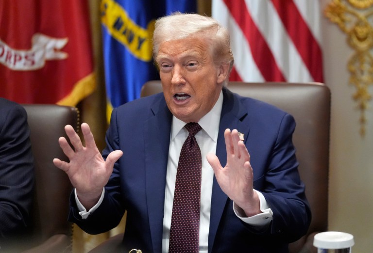 President Donald Trump speaks during a cabinet meeting, Tuesday, Aug. 26, 2025, at the White House in Washington.