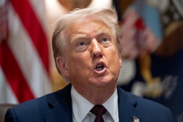 President Donald Trump speaks during a cabinet meeting at the White House, Tuesday, Aug. 26, 2025, in Washington, D.C.