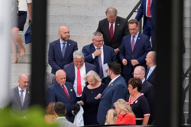 Republican members of Indiana state legislature visit the White House in Washington, D.C.