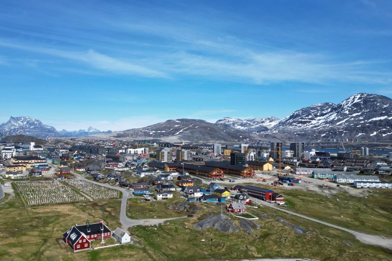 A view of houses in Nuuk, Greenland, Sunday, June 22, 2025.
