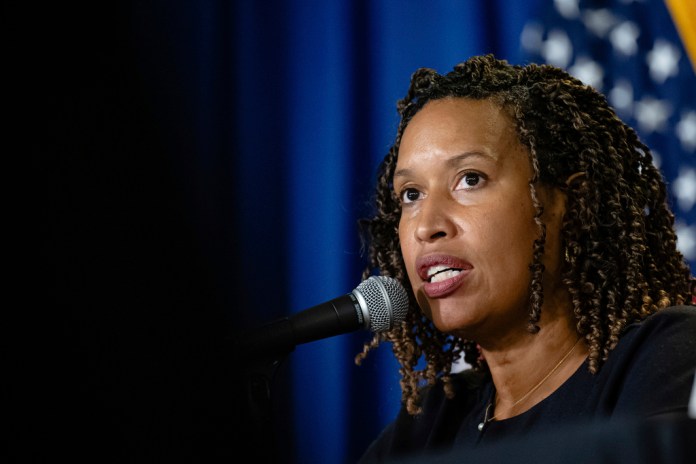 District of Columbia Mayor Muriel Bowser speaks at a news conference.