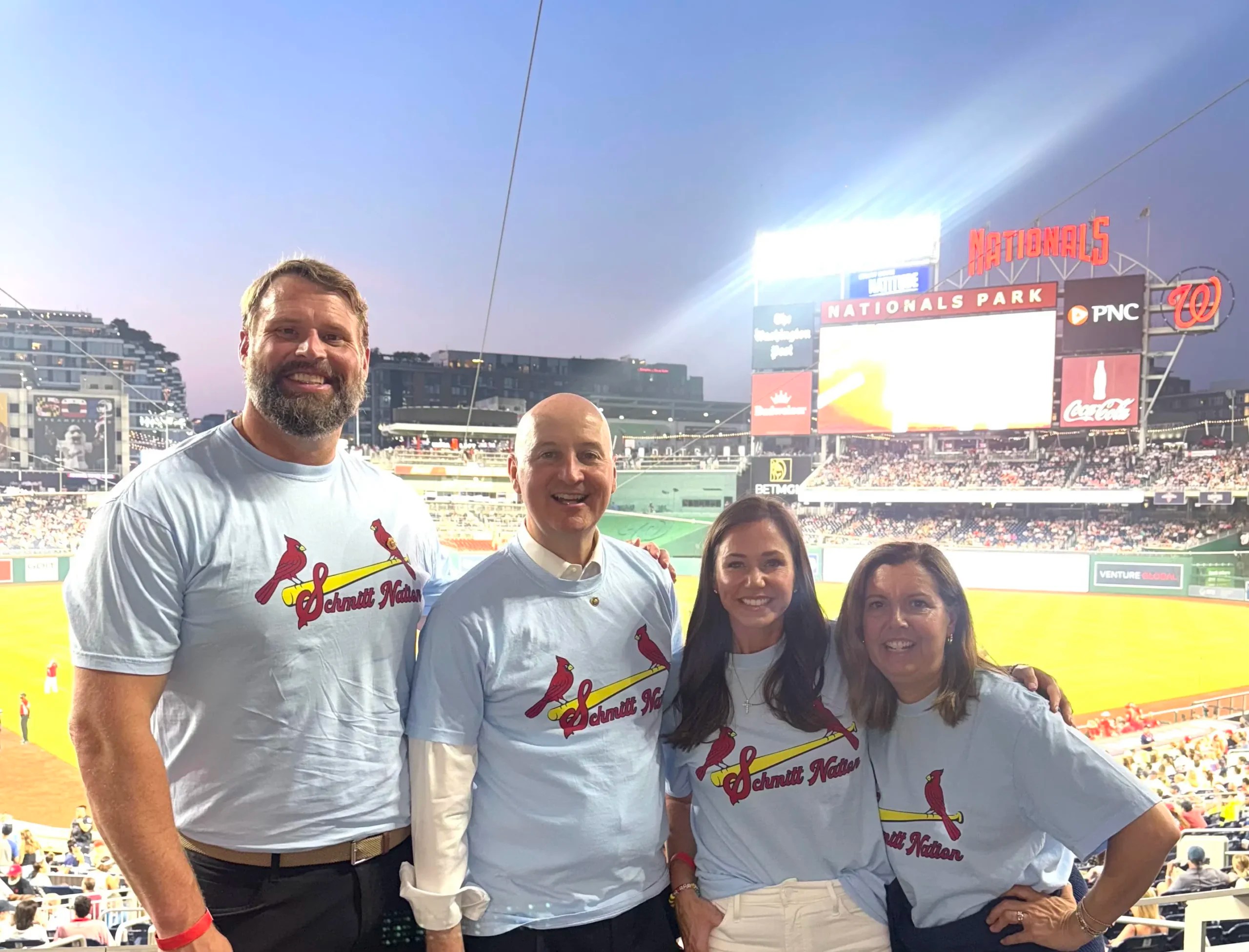 Sen. Katie Britt (R-AL) and her husband Wesley attended the Congressional Baseball Game in June with Sen. Pete Ricketts (R-NE). They joined Sen. Eric Schmitt’s (R-MO) wife Jaime at Nationals Park.