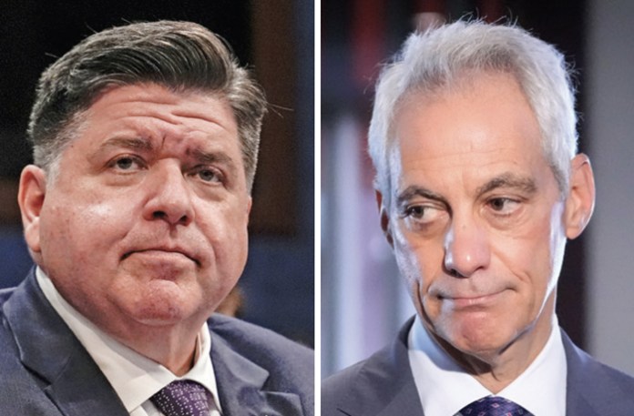 JB Pritzker (D-IL), left, and former mayor of Chicago Rahm Emanuel, right. (Left, Julia Demaree NIkhinson/AP; Right, Shuji Kajiyama/AP)