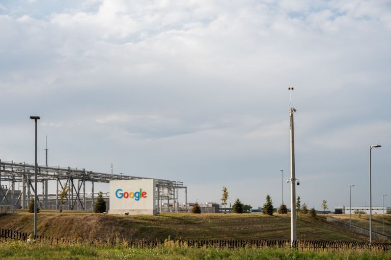 Sign outside of the Google Data Center on September 10, 2024 in in Papillion, Nebraska. (Misty Prochaska for The Washington Post via Getty Images)