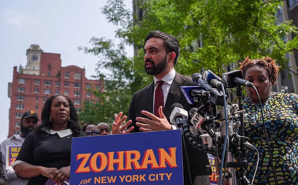 New York City mayoral candidate of Democratic Party, Zohran Mamdani, speaks during a press conference outside the Jacob K. Javits Federal Building, Downtown Manhattan on August 7, 2025. (Selcuk Acar/Anadolu via Getty Images)