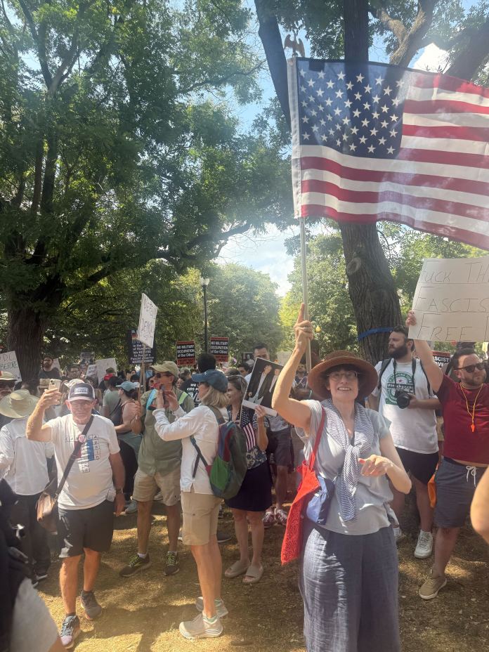 Protesters are seen near the White House in Washington, D.C., on Aug. 16, 2025. (Washington Examiner)