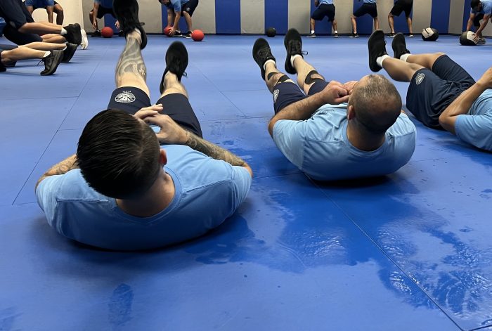 Recruits for U.S. immigration and Customs Enforcement go through a strength training workout routine at the Federal Law Enforcement Training Center in Glynco, Georgia, on Aug. 21, 2025. (Anna Giaritelli / Washington Examiner)