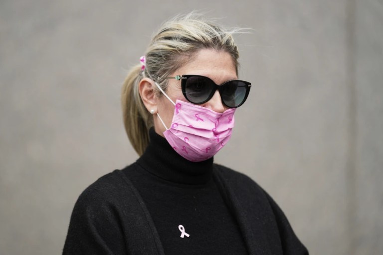 Nadine Menendez leaves a federal courthouse in New York, April 21, 2025. (AP Photo/Seth Wenig, File)