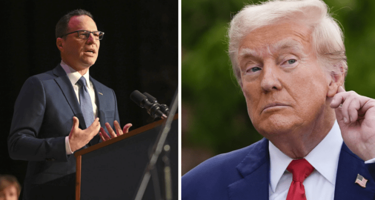 Trump photo - (AP Photo/Julia Nikhinson) Shapiro photo - (AP Photo/Marc Levy)