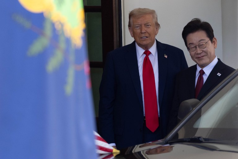 President Donald Trump welcomes South Korean President Lee Jae-myung to the White House.