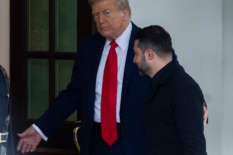 President Donald Trump greets Volodymyr Zelensky at the White House on Aug. 18, 2025. (Graeme Jennings/Washington Examiner)