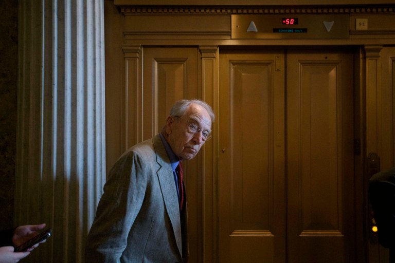 Sen. Chuck Grassley (R-IA) walks from the Senate chamber as Senate Republicans vote on President Donald Trump's request to cancel about $9 billion in foreign aid and public broadcasting spending, at the Capitol in Washington, Wednesday, July 16, 2025.
