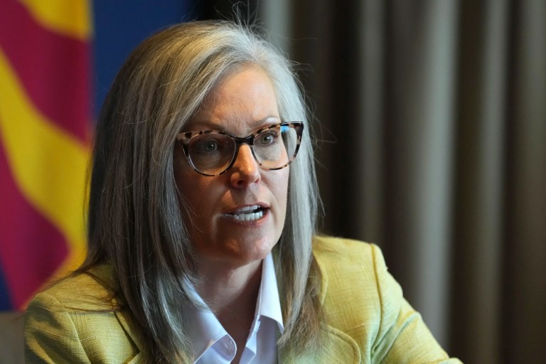 Arizona Democratic Gov. Katie Hobbs talks about the legislative session and other top issues in Arizona during an interview at the Capitol in Phoenix, July 10, 2025.