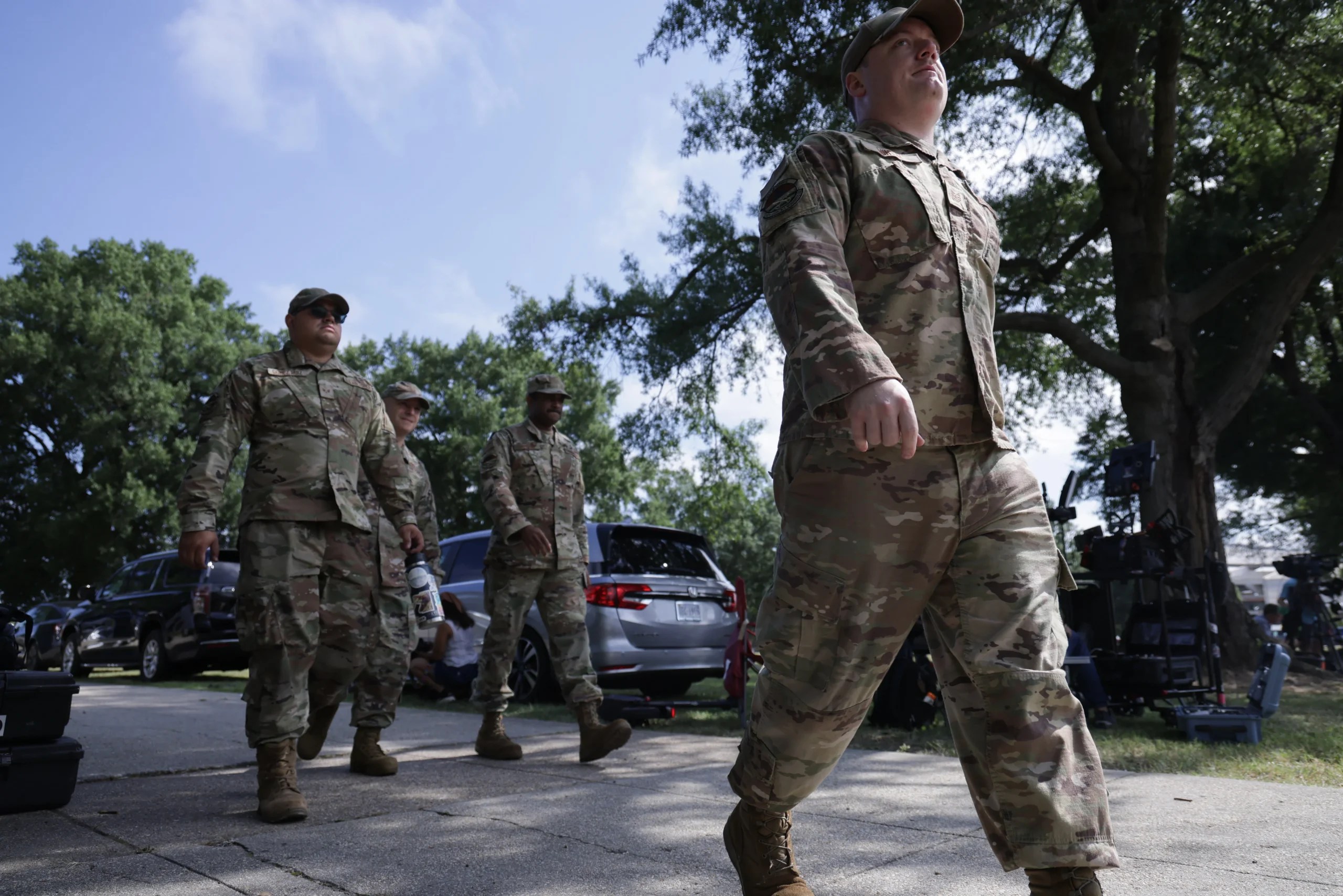 Guard troops at the DC Armory in Washington, DC, on Aug. 12, 2025. President Donald Trump activated hundreds of National Guard troops and seized control of the DC police to reduce crime in the district. (Graeme Jennings/Washington Examiner)