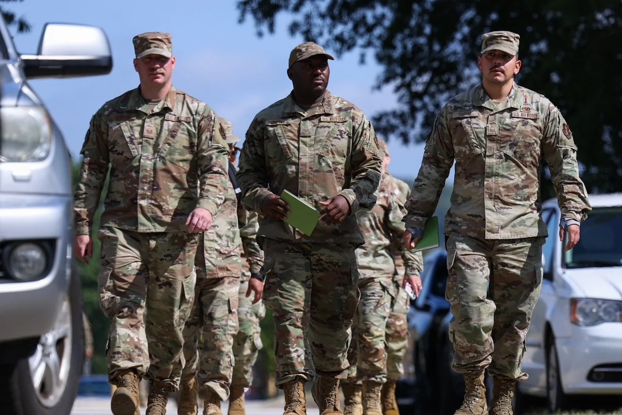 Guard troops at the DC Armory in Washington, DC, on Aug. 12, 2025. President Donald Trump activated hundreds of National Guard troops and seized control of the DC police to reduce crime in the district. (Graeme Jennings/Washington Examiner)