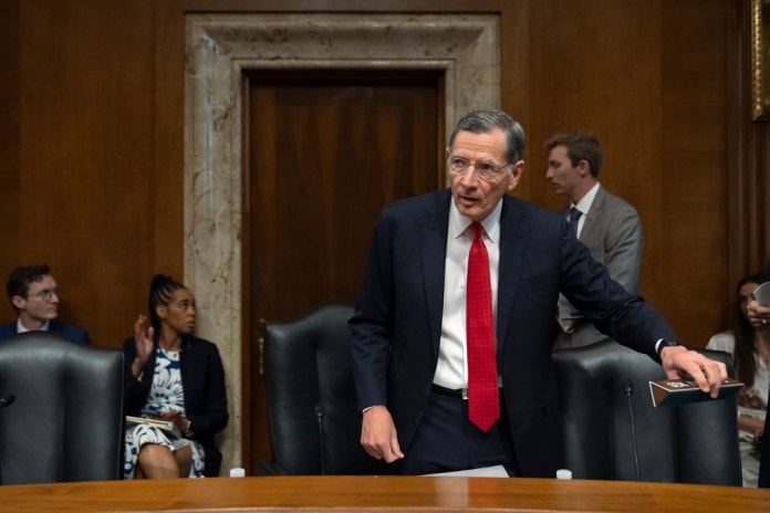 Sen. John Barrasso, R-Wyo., arrives for a hearing of the Senate Committee on Energy and Natural Resources on Capitol Hill, Thursday, July 10, 2025, in Washington.